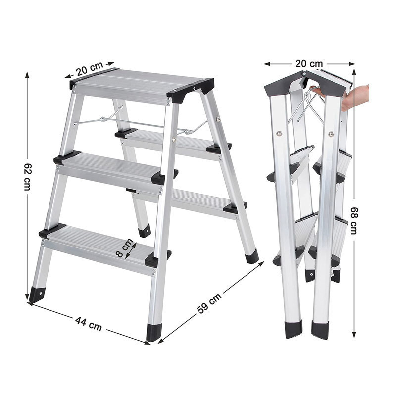 Scara Dubla din Aluminiu cu 3 Trepte – Scara Multifunctionala, Sarcina Maxima 150 kg - imagine 2