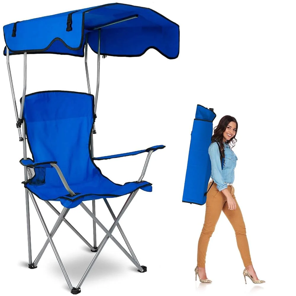Scaun de Plaja Pliabil cu Copertina Solara 124x75x50 cm – Scaun pentru Camping si Relaxare - imagine 3