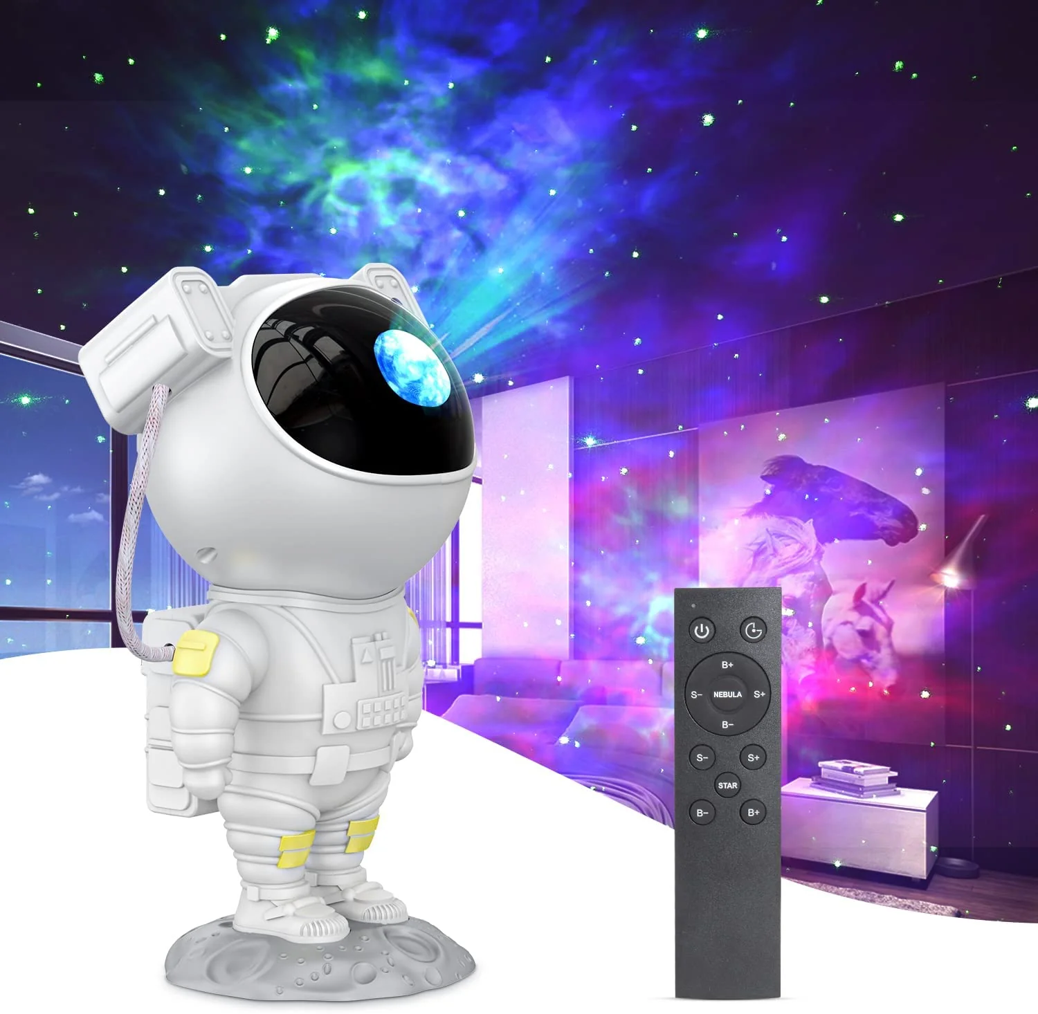 Proiector LED Astronaut cu Stele si Galaxii – Lampa de Noapte cu Telecomanda si Rotatie 360° - imagine 7