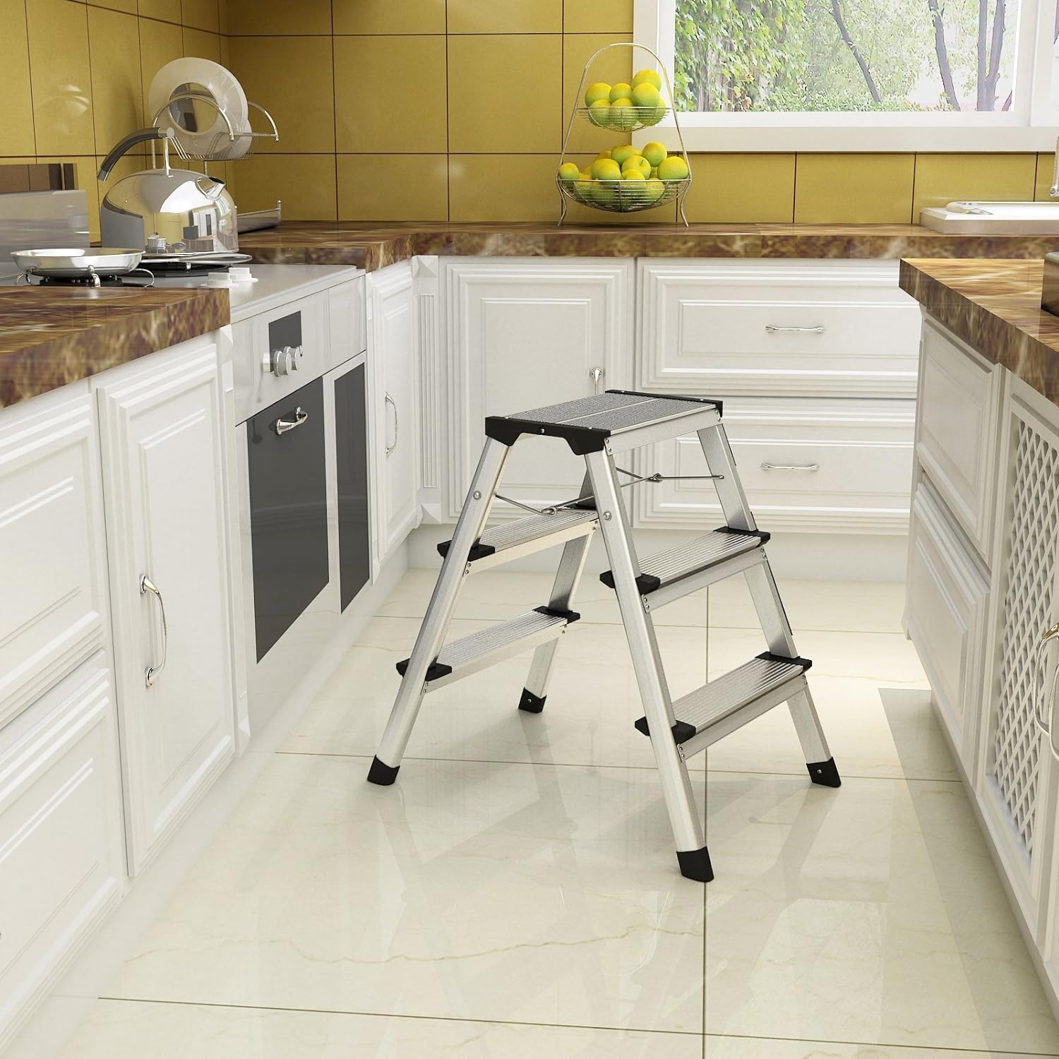 Scara Dubla din Aluminiu cu 3 Trepte – Scara Multifunctionala, Sarcina Maxima 150 kg